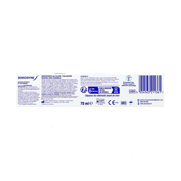 Dentifrice Professional Réparateur Éclat Blancheur 75ml - Sensodyne - IllicoPharma