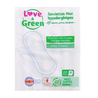 Serviettes Maxi Super x14 - Love & Green - IllicoPharma