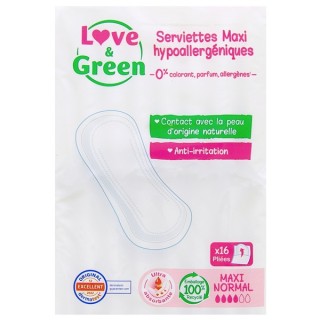 Serviettes Maxi Normal x16 - Love & Green - IllicoPharma