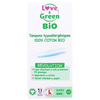 Tampons Coton Bio Avec Applicateur Super x14 - Love & Green - IllicoPharma
