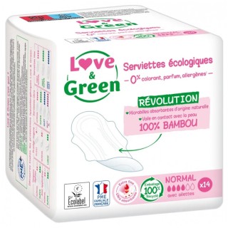 Serviettes Hypoallergéniques Normal x14 - Love & Green - IllicoPharma