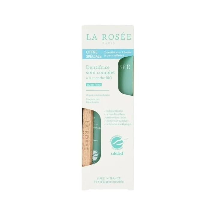 Dentifrice Soin Complet Menthe Bio 2x75ml + Brosse à Dents Offerte - La Rosée - IllicoPharma