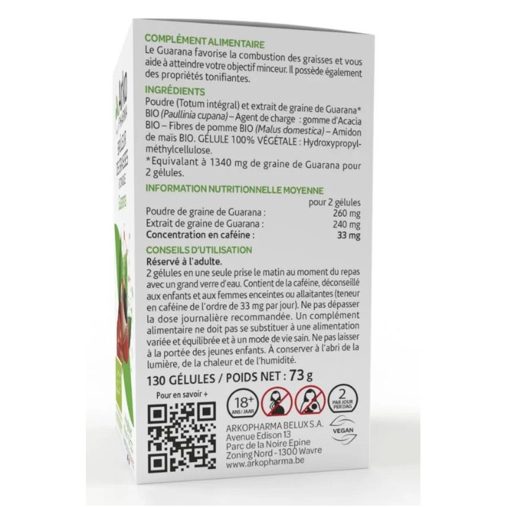 Arkogélules Guarana Bio - 130 gélules - Arkopharma - IllicoPharma