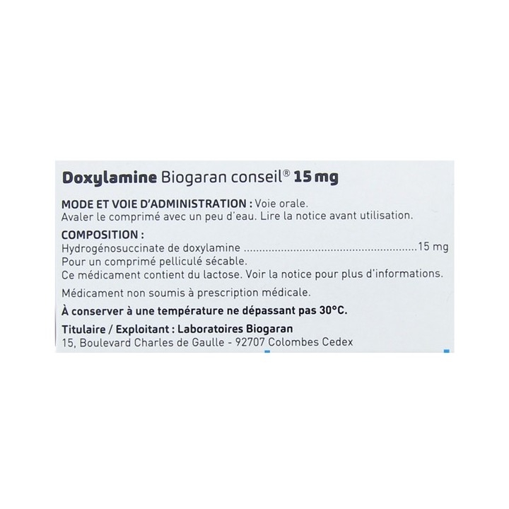 Doxylamine Biogaran 15mg 10cpr, Détente et sommeil, e-Pharmacie IllicoPharma