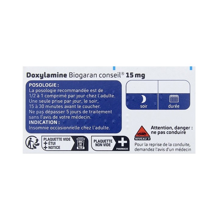 Doxylamine Biogaran 15mg 10cpr, Détente et sommeil, e-Pharmacie IllicoPharma