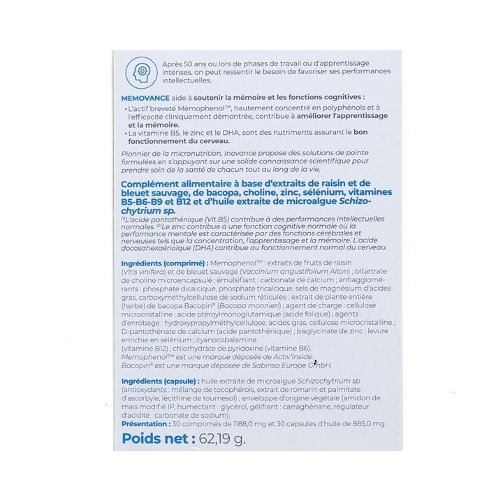 Inovance Memovance - x30cpr + 30caps - Ysonut - IllicoPharma
