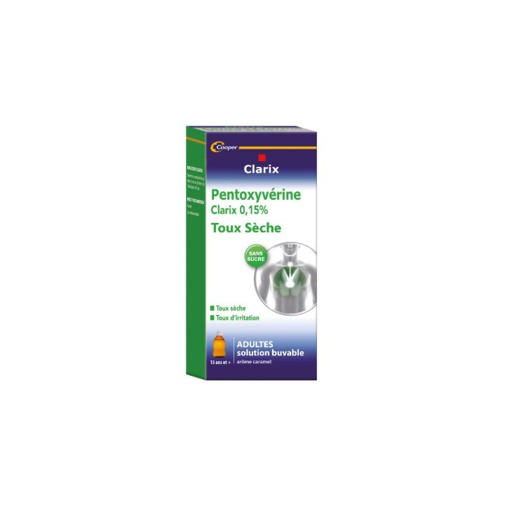 Clarix Sirop Toux Sèche Pentoxyvérine 0,15% 200ml Cooper - IllicoPharma