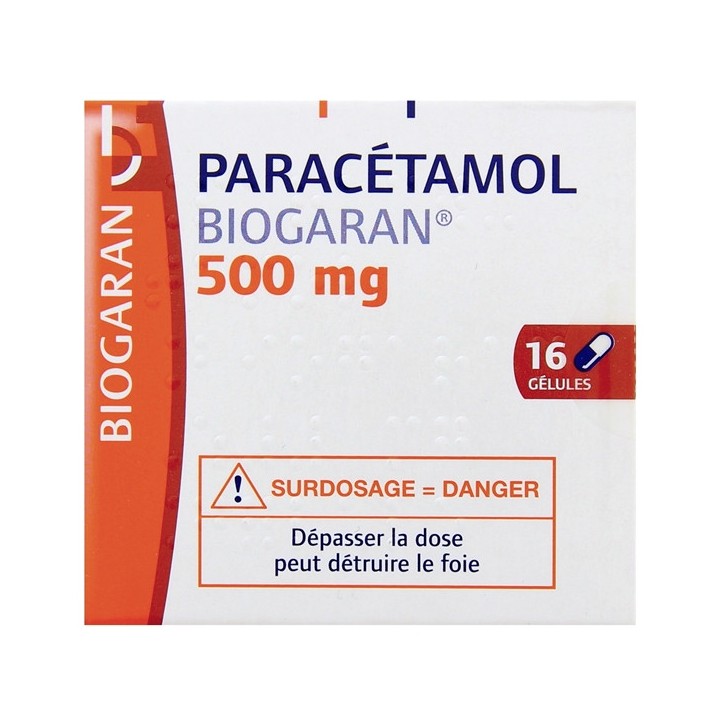 Paracétamol Biogaran 500mg 16gélules, Paracétamol, e-Pharmacie IllicoPharma