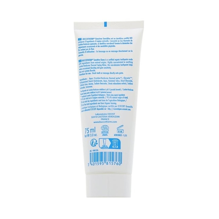 Gel Dentifrice à l'Eau Thermale Gencives Sensibles Sans Fluor 75ml Buccotherm - IllicoPharma