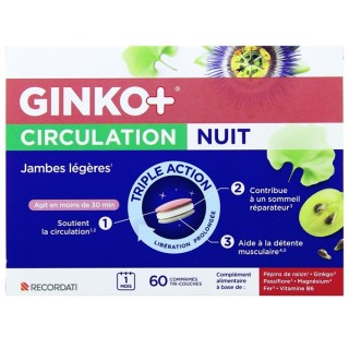 Ginko+ Circulation Nuit x60cpr tri-couches Ginkor - IllicoPharma
