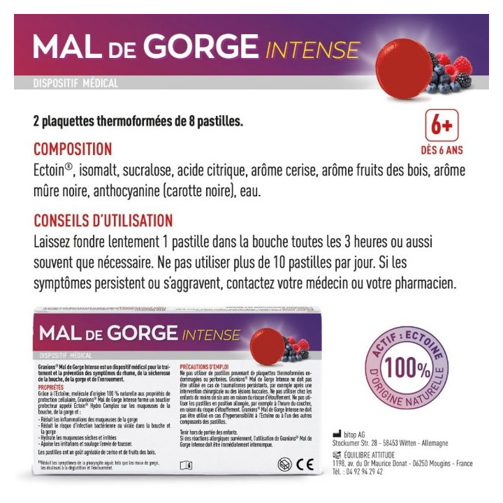 Mal de Gorge Intense x16 pastilles – Granions – IllicoPharma