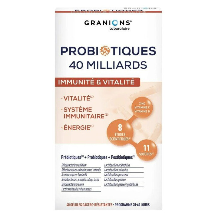 Probiotiques Immunité & Vitalité x40 gélules – Granions – IllicoPharma