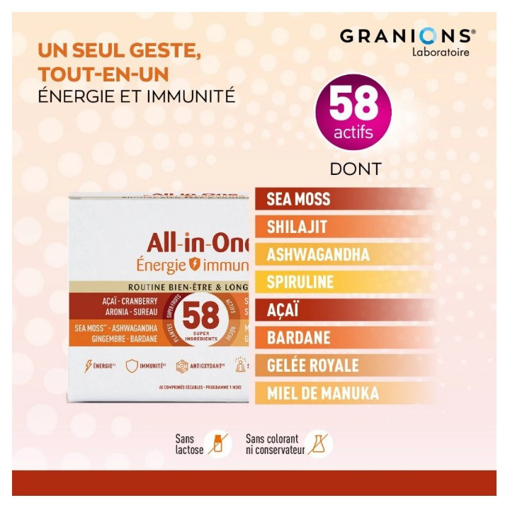 All-In-One Energie & Immunité x60cpr – Granions – IllicoPharma