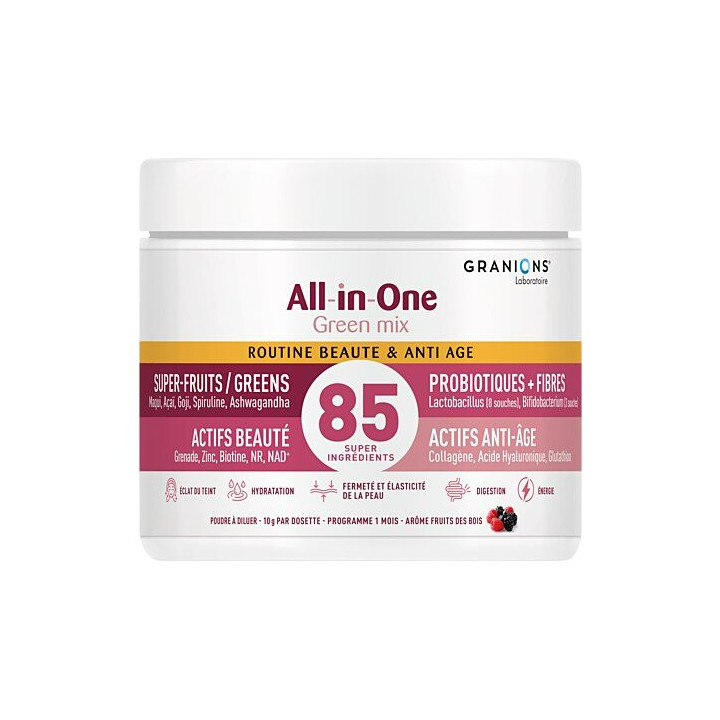All-In-One Green Mix Beauté & Anti-Âge Poudre Pot 170g – Granions – IllicoPharma