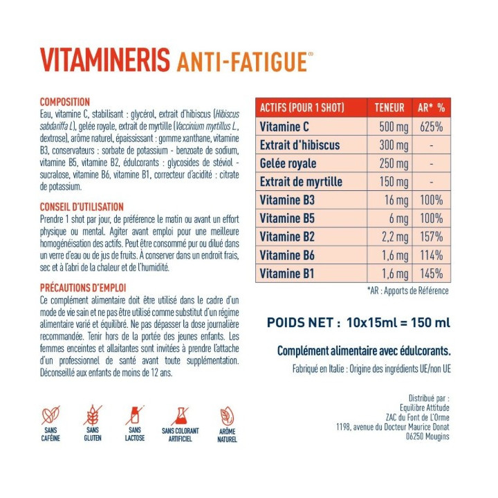 Vitamineris Anti-Fatigue x10 shots - Granions - IllicoPharma