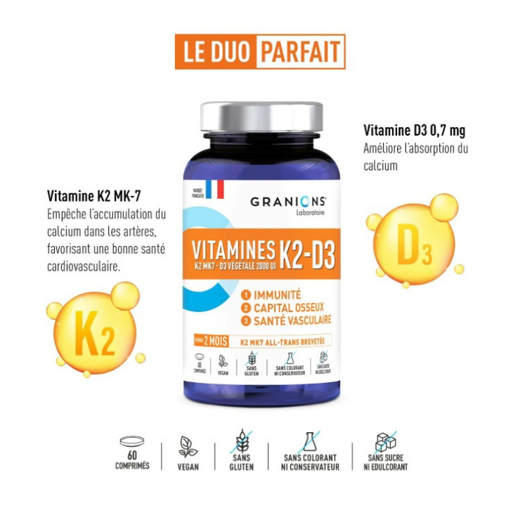 Vitamines K2-D3 x60cpr - Granions - IllicoPharma