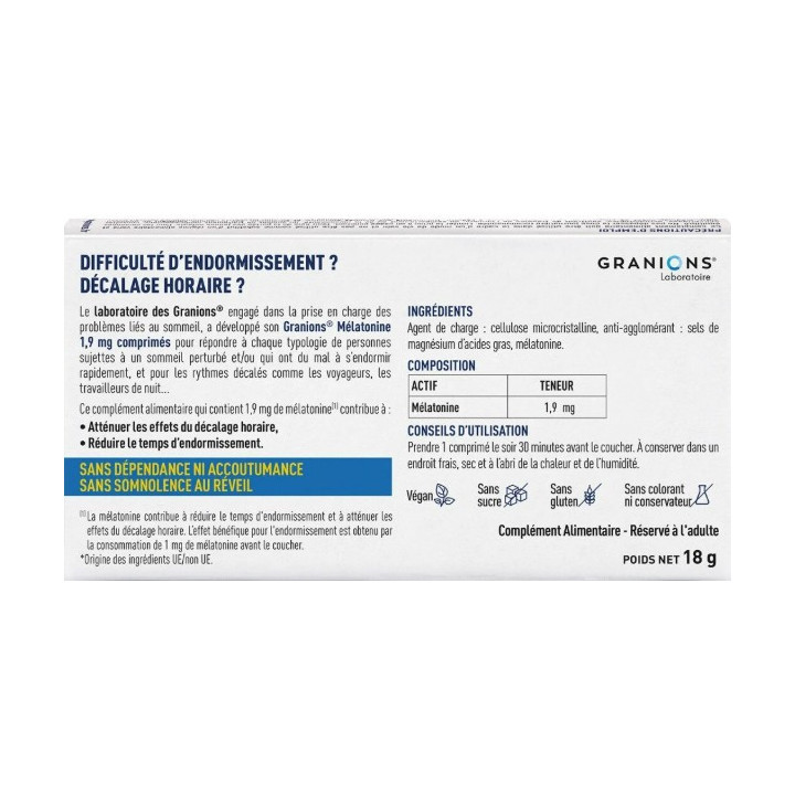 Mélatonine 1,9mg x30cpr - Granions - IllicoPharma