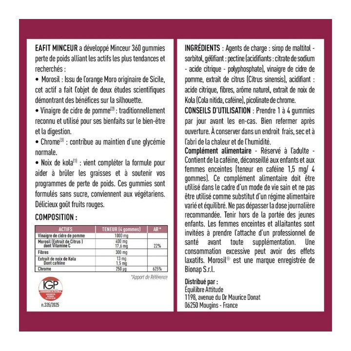 Minceur 360 Gummies Morosil & Vinaigre de Cidre x40 - Eafit - IllicoPharma