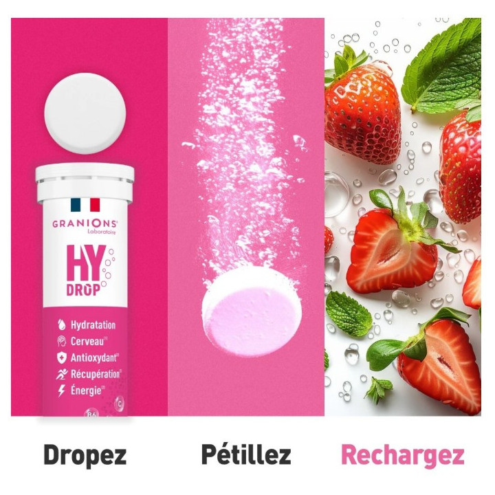 Hydrop Hydratation Électrolytes Fraise x20cpr effervescents - Granions - IllicoPharma