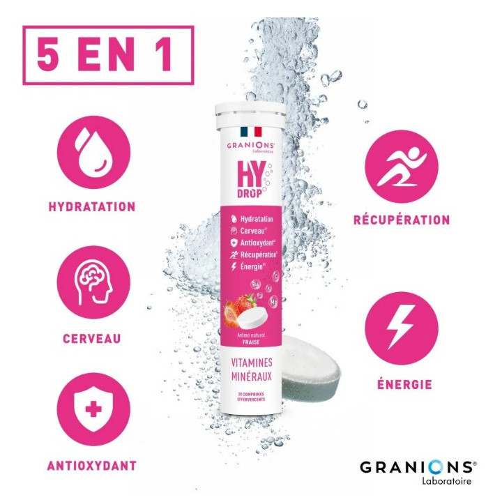 Hydrop Hydratation Électrolytes Fraise x20cpr effervescents - Granions - IllicoPharma
