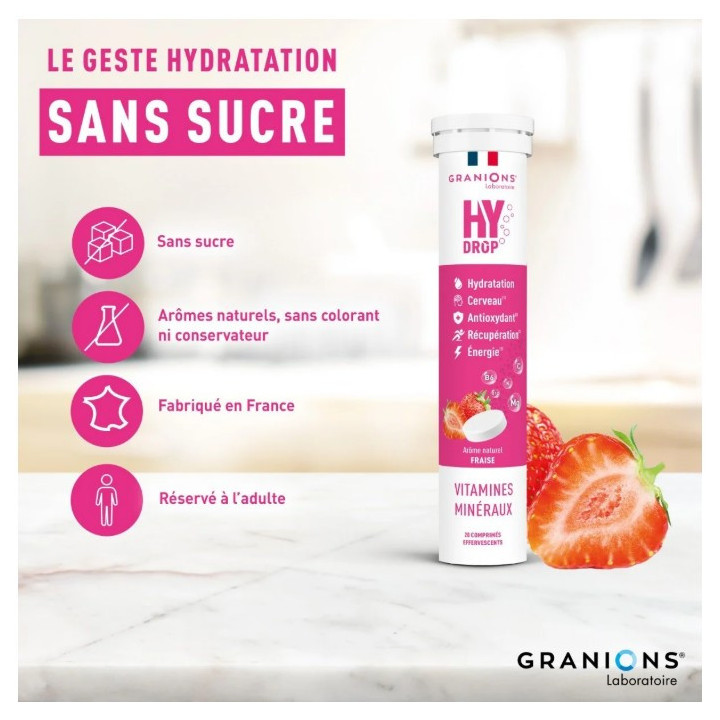 Hydrop Hydratation Électrolytes Fraise x20cpr effervescents - Granions - IllicoPharma