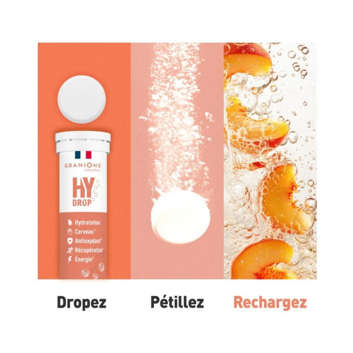 Hydrop Hydratation Électrolytes Pêche x20cpr effervescents - Granions - IllicoPharma