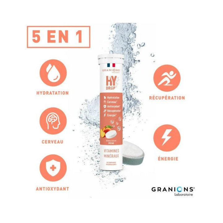 Hydrop Hydratation Électrolytes Pêche x20cpr effervescents - Granions - IllicoPharma