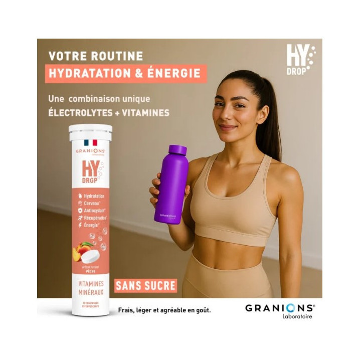 Hydrop Hydratation Électrolytes Pêche x20cpr effervescents - Granions - IllicoPharma