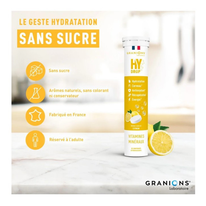 Hydrop Hydratation Électrolytes Citron x20cpr effervescents - Granions - IllicoPharma