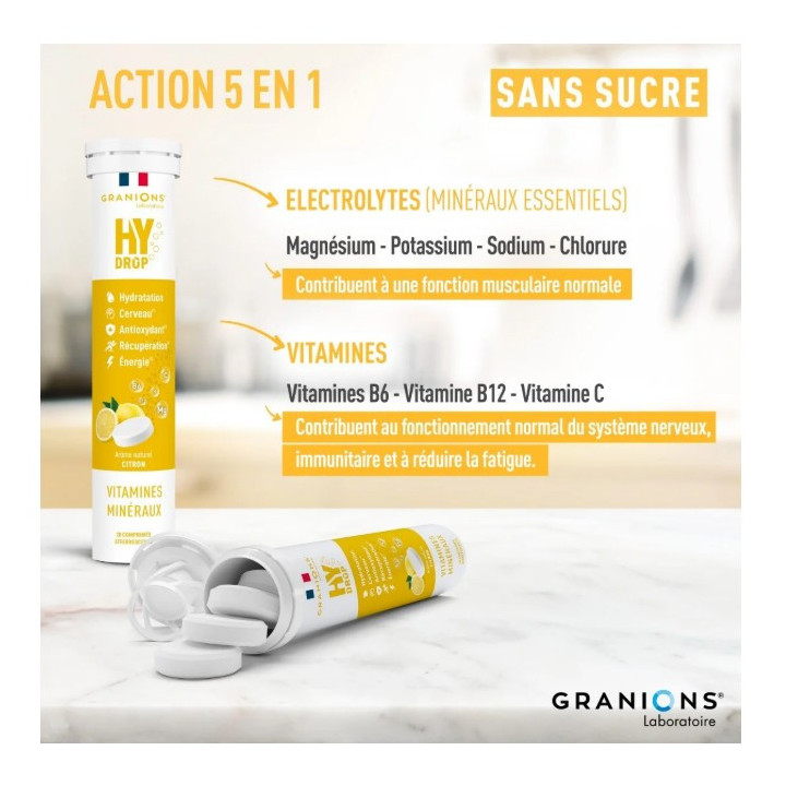 Hydrop Hydratation Électrolytes Citron x20cpr effervescents - Granions - IllicoPharma
