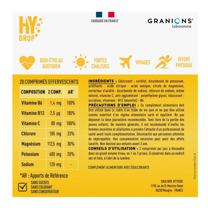 Hydrop Hydratation Électrolytes Citron x20cpr effervescents - Granions - IllicoPharma