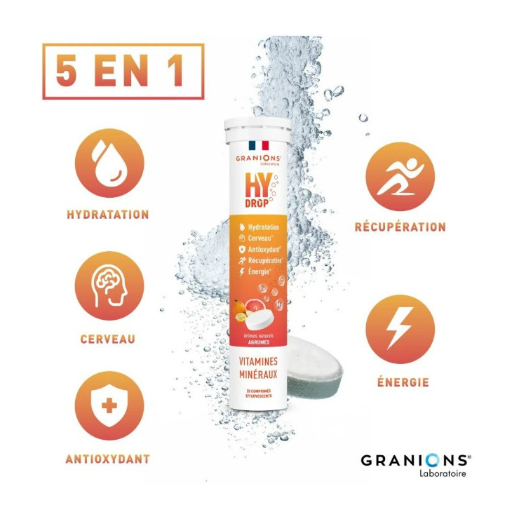 Hydrop Hydratation Électrolytes Agrumes x20cpr effervescents - Granions - IllicoPharma