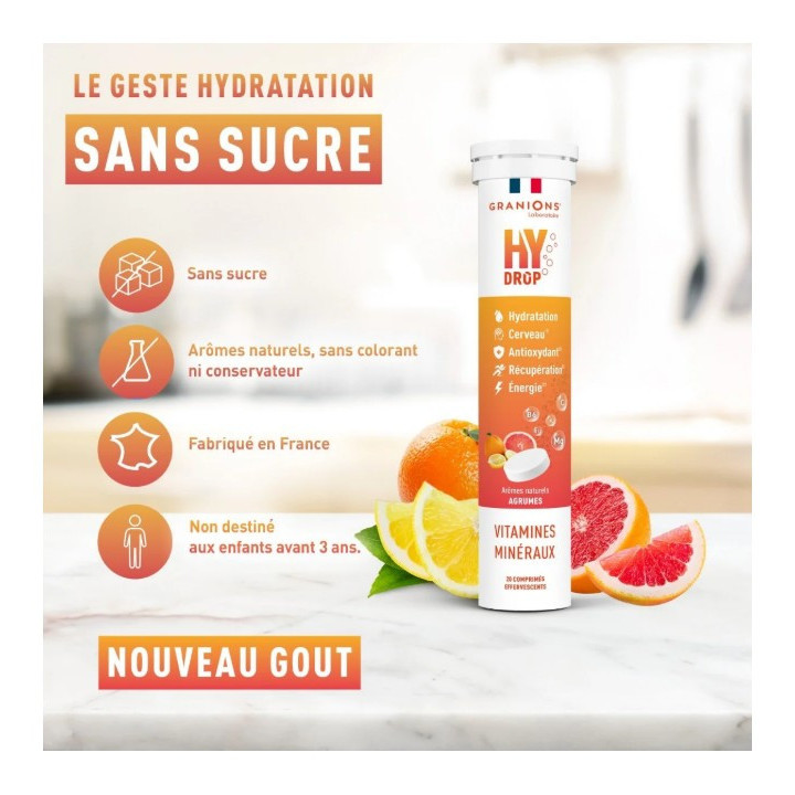 Hydrop Hydratation Électrolytes Agrumes x20cpr effervescents - Granions - IllicoPharma