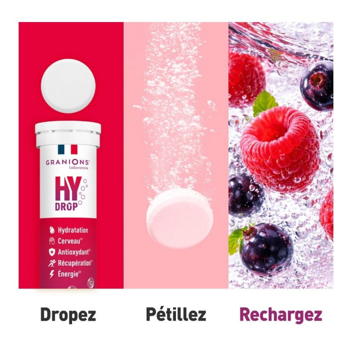 Hydrop Hydratation Électrolytes Fruits Rouges x20cpr effervescents - Granions - IllicoPharma