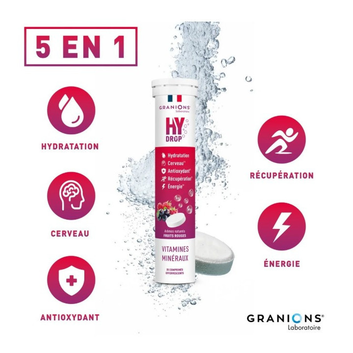 Hydrop Hydratation Électrolytes Fruits Rouges x20cpr effervescents - Granions - IllicoPharma