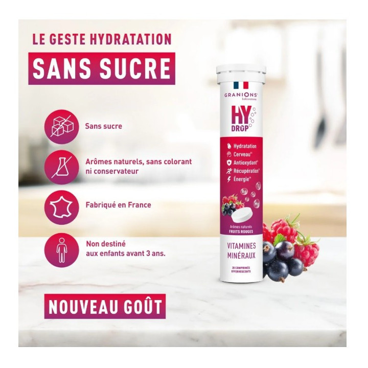 Hydrop Hydratation Électrolytes Fruits Rouges x20cpr effervescents - Granions - IllicoPharma