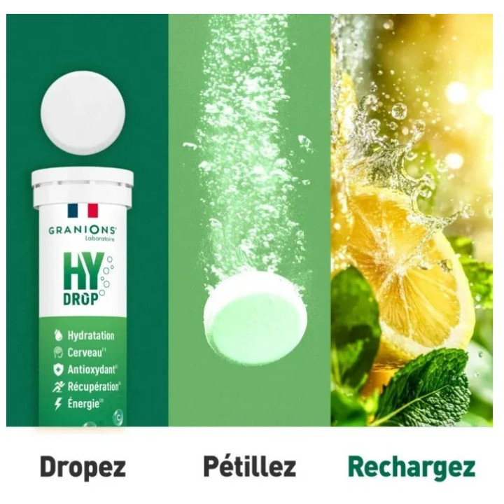 Hydrop Hydratation Électrolytes Menthe Citron x20cpr effervescents - Granions - IllicoPharma