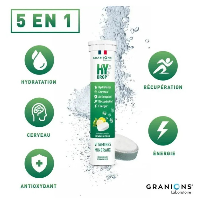 Hydrop Hydratation Électrolytes Menthe Citron x20cpr effervescents - Granions - IllicoPharma