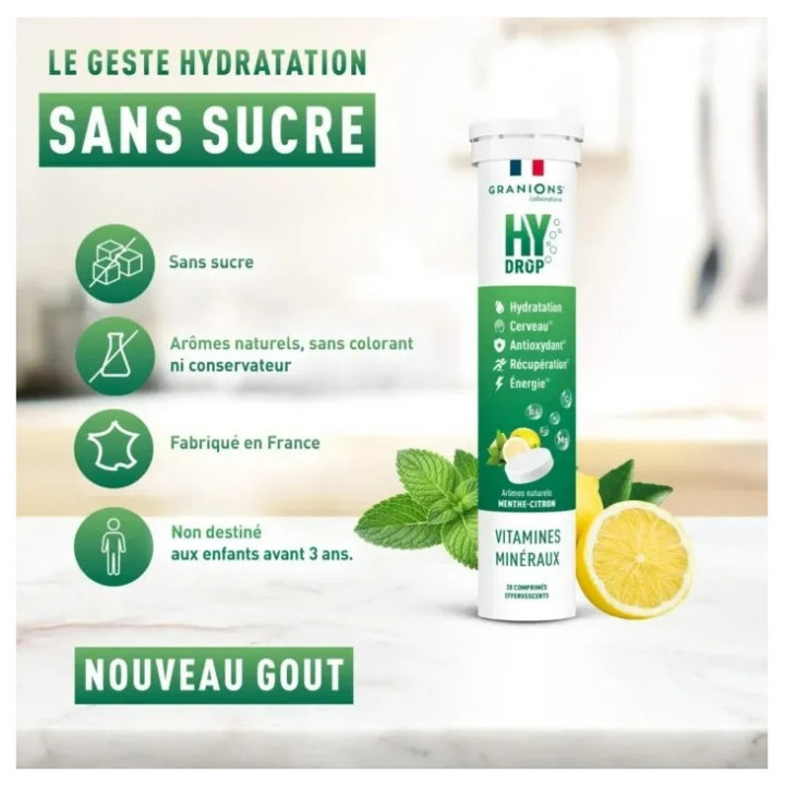 Hydrop Hydratation Électrolytes Menthe Citron x20cpr effervescents - Granions - IllicoPharma