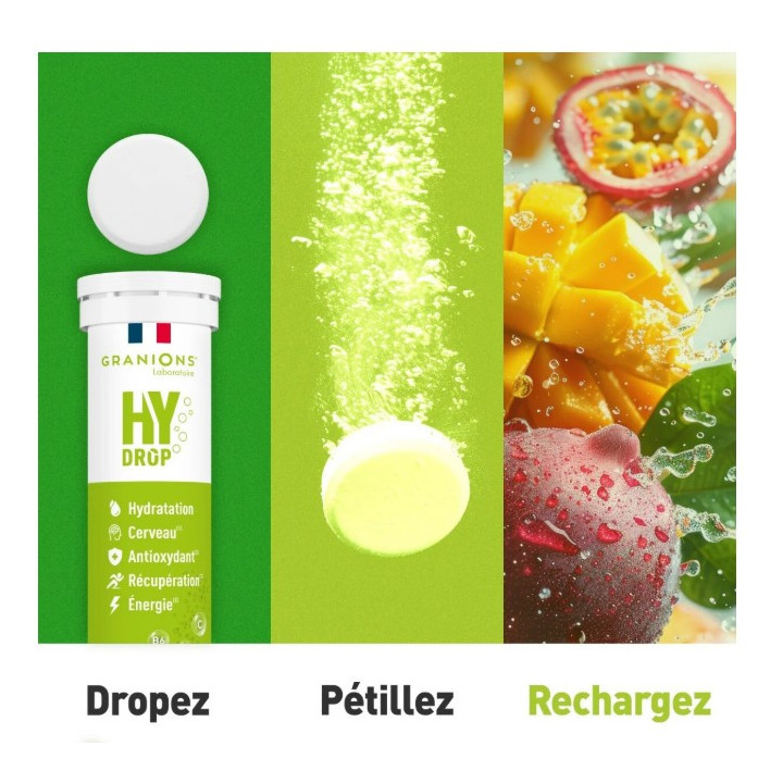 Hydrop Hydratation Électrolytes Mangue Passion x20cpr effervescents - Granions - IllicoPharma