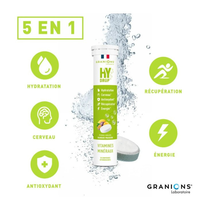 Hydrop Hydratation Électrolytes Mangue Passion x20cpr effervescents - Granions - IllicoPharma