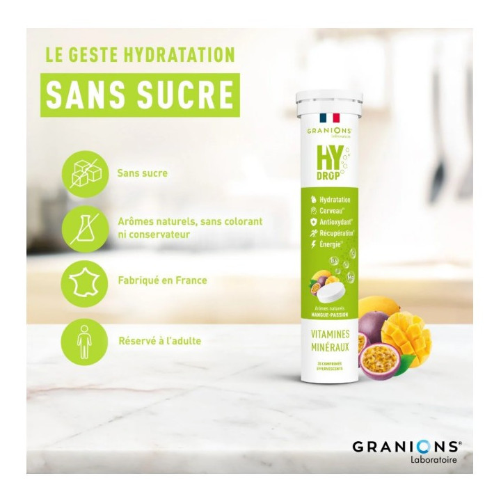 Hydrop Hydratation Électrolytes Mangue Passion x20cpr effervescents - Granions - IllicoPharma