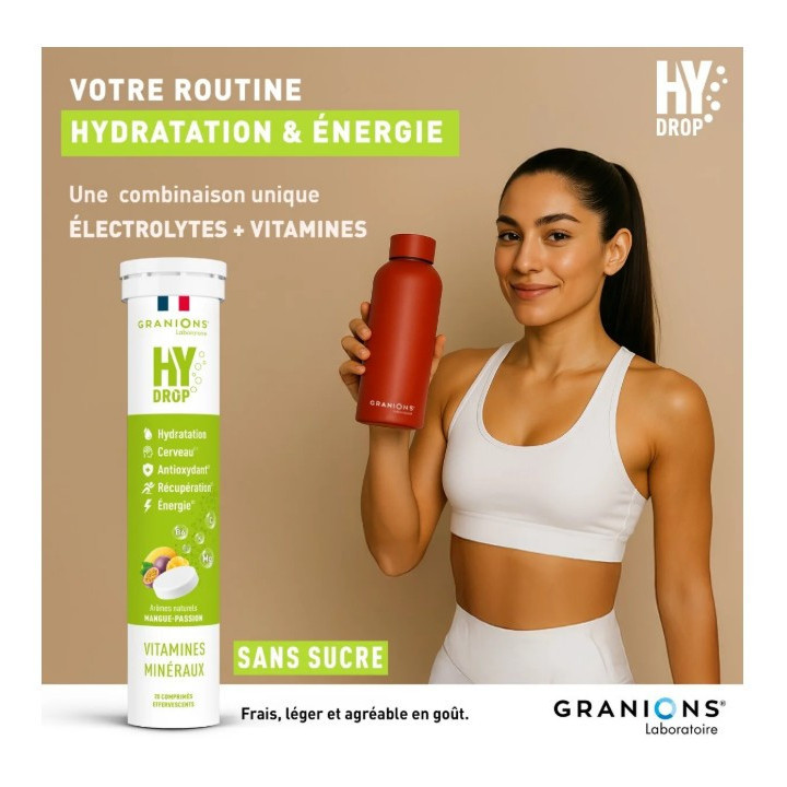 Hydrop Hydratation Électrolytes Mangue Passion x20cpr effervescents - Granions - IllicoPharma