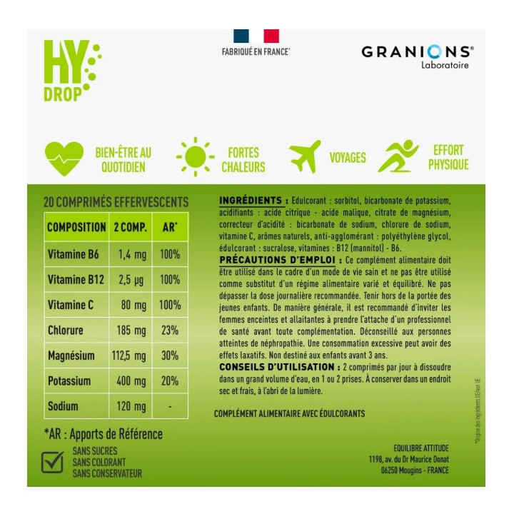 Hydrop Hydratation Électrolytes Mangue Passion x20cpr effervescents - Granions - IllicoPharma