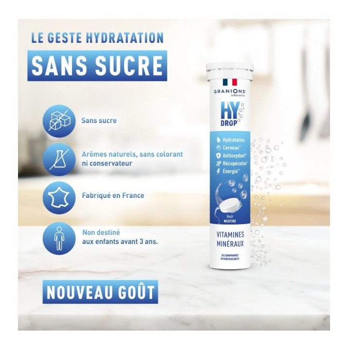 Hydrop Hydratation Électrolytes Neutre x20cpr effervescents - Granions - IllicoPharma