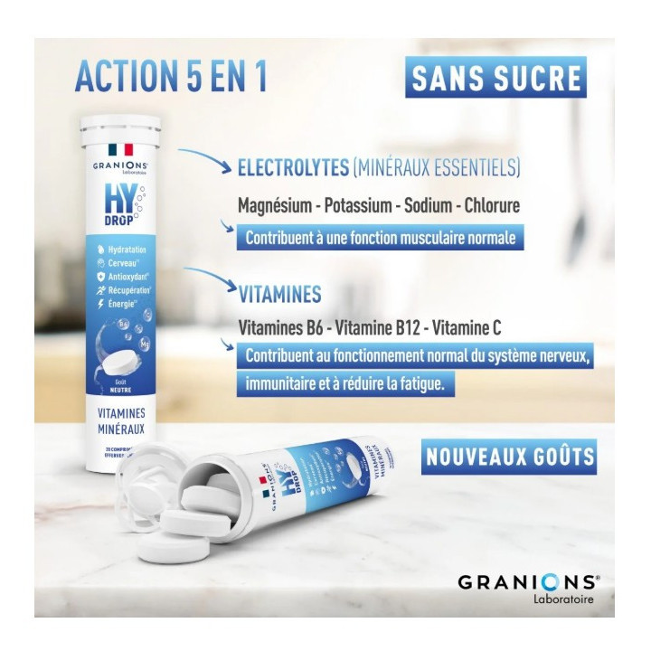 Hydrop Hydratation Électrolytes Neutre x20cpr effervescents - Granions - IllicoPharma