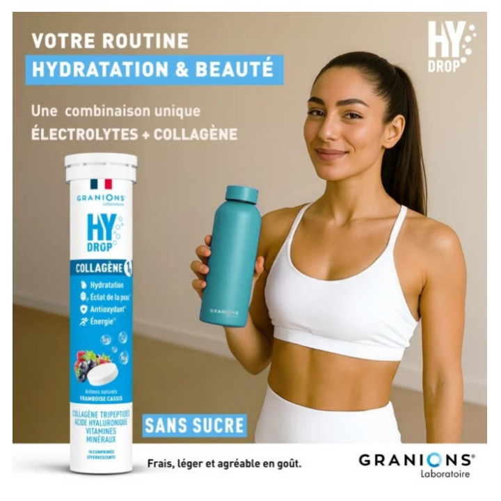 Hydrop Collagène Hydratation Électrolytes Framboise Cassis x18cpr effervescents - Granions - IllicoPharma