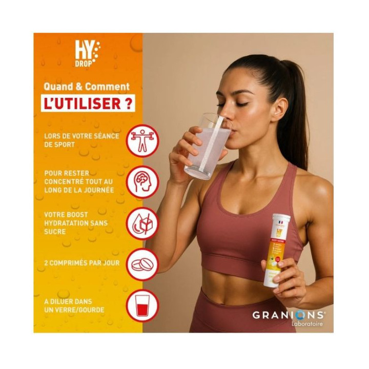 Hydrop Boost Caféine Hydratation Électrolytes Citron x20 effervescents - Granions - IllicoPharma