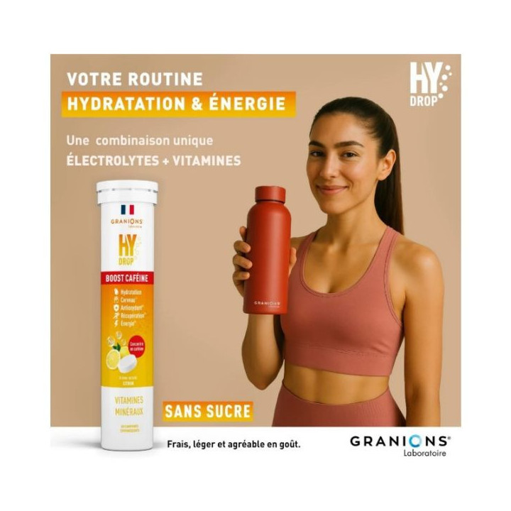 Hydrop Boost Caféine Hydratation Électrolytes Citron x20 effervescents - Granions - IllicoPharma