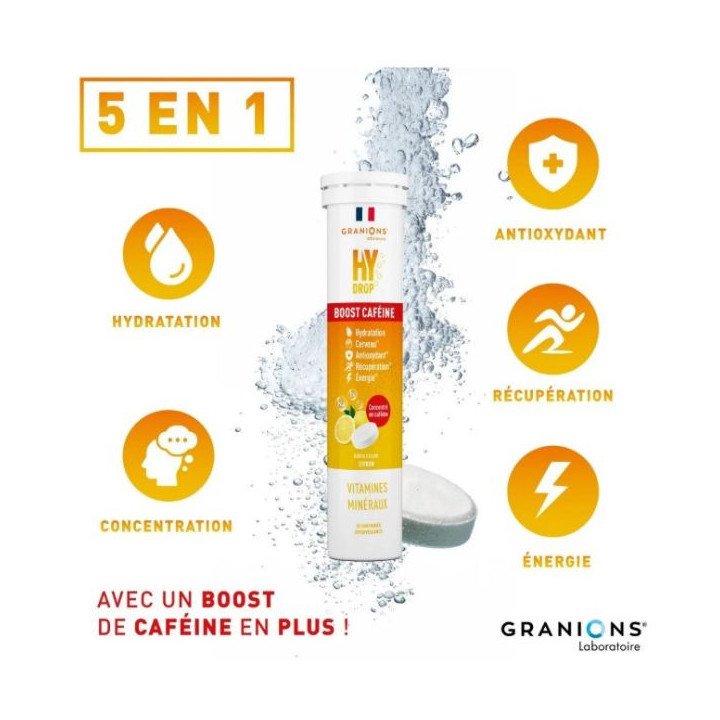 Hydrop Boost Caféine Hydratation Électrolytes Citron x20 effervescents - Granions - IllicoPharma